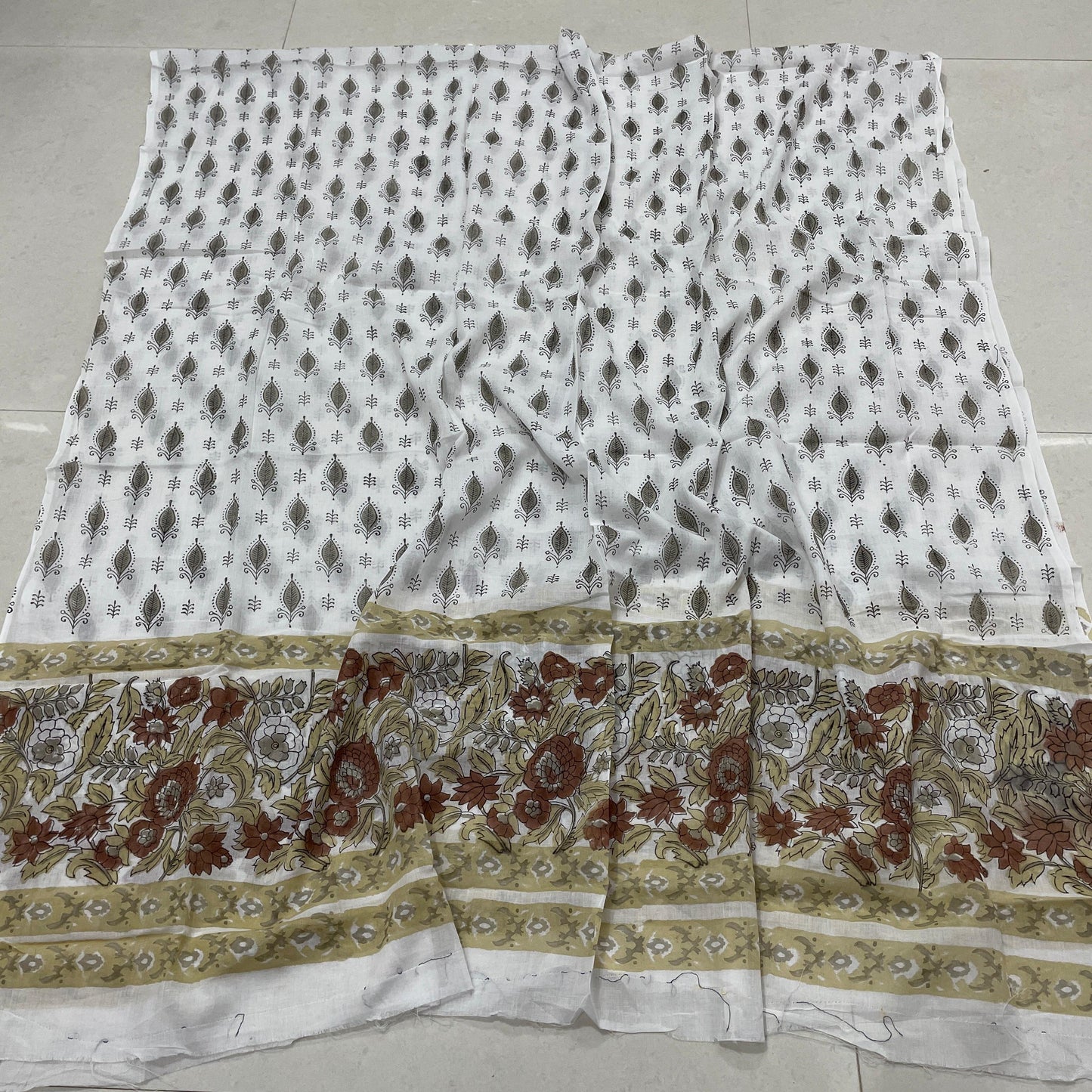 Hand Block Printed Cotton Suit Set with Mulmul Cotton Dupatta