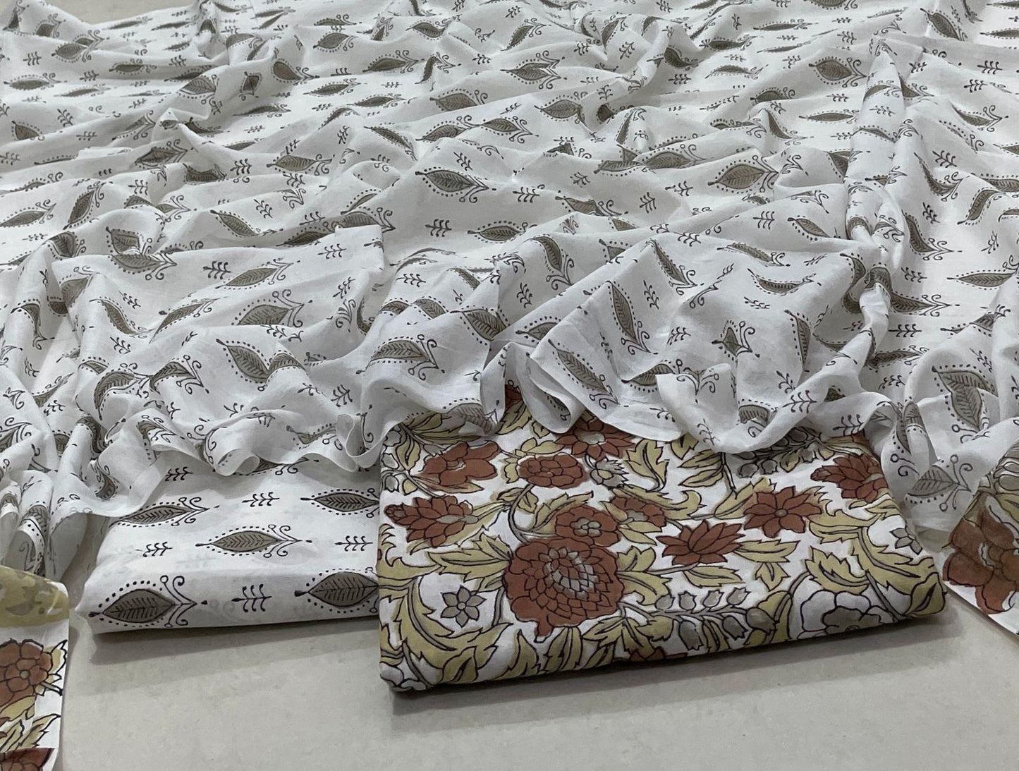 Hand Block Printed Cotton Suit Set with Mulmul Cotton Dupatta