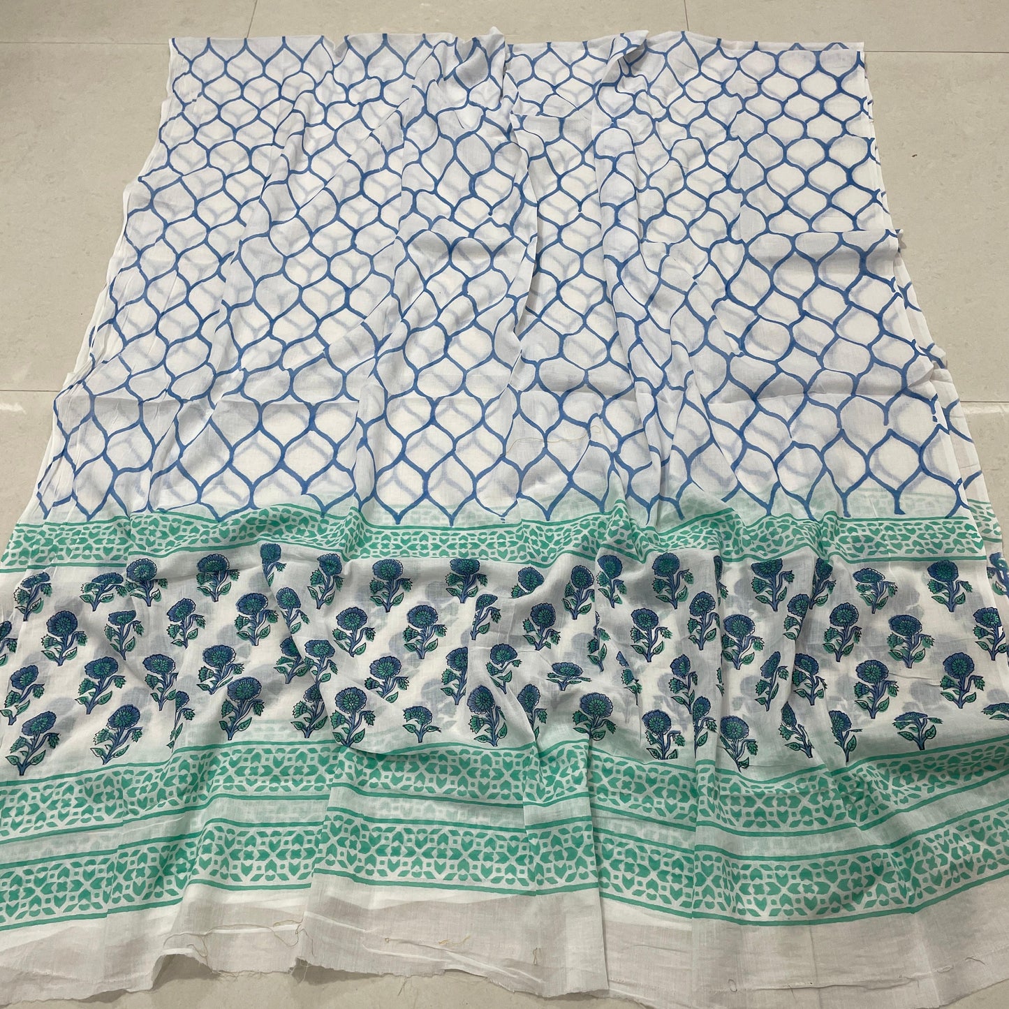 Hand Block Printed Cotton Suit Set with Mulmul Cotton Dupatta Honey Comb Print