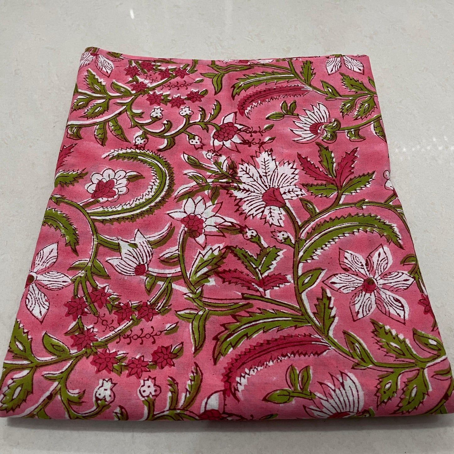 Hand Block Printed Cotton Suit Set with Mulmul Cotton Dupatta Red Strips print