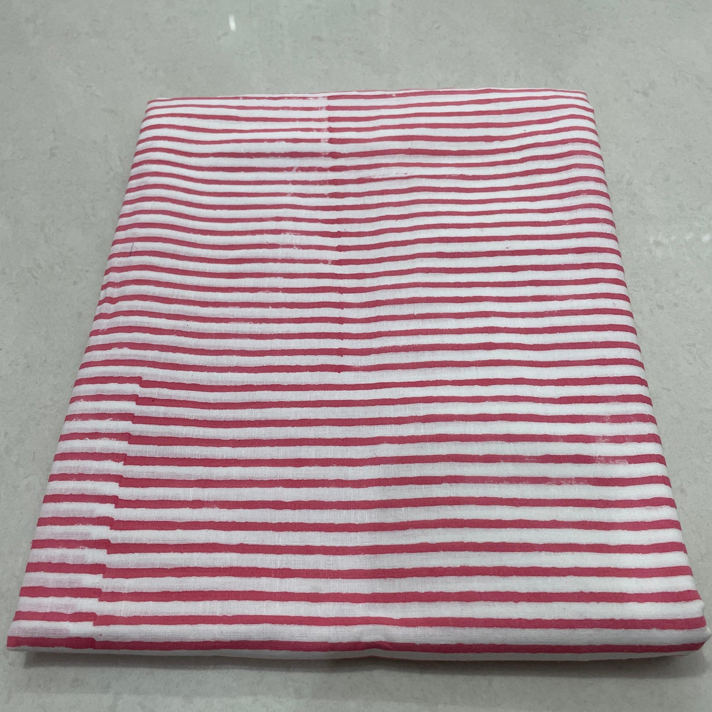 Hand Block Printed Cotton Suit Set with Mulmul Cotton Dupatta Red Strips print