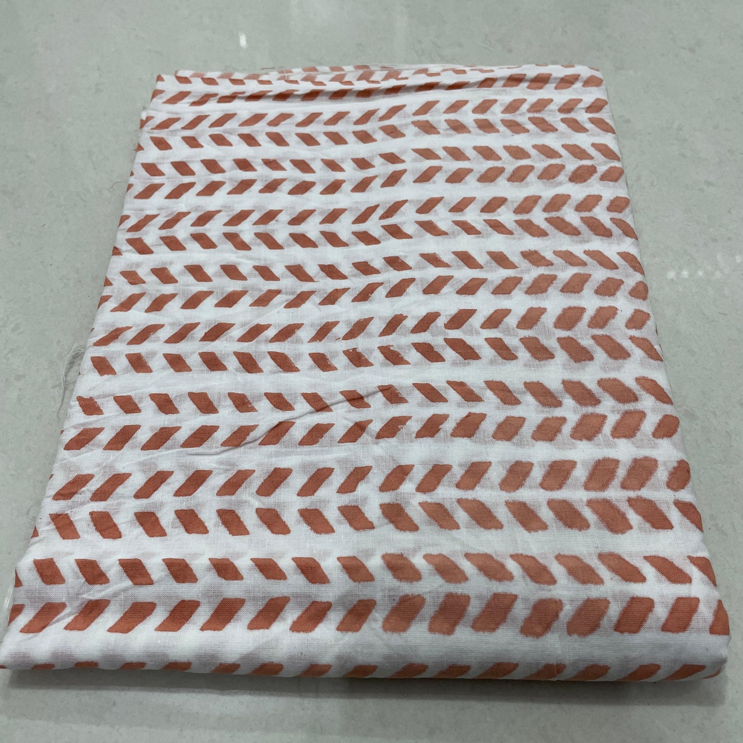 Hand Block Printed Cotton Suit Set | Peach Abstract Kurta & Floral Pant with Mulmul Dupatta