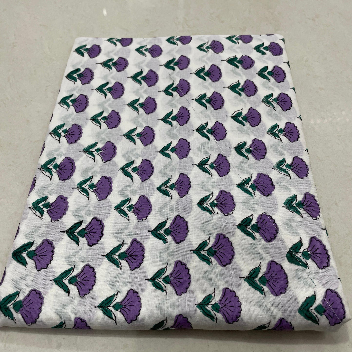 Hand Block Printed Cotton Suit Set – Purple Floral & Green Accents