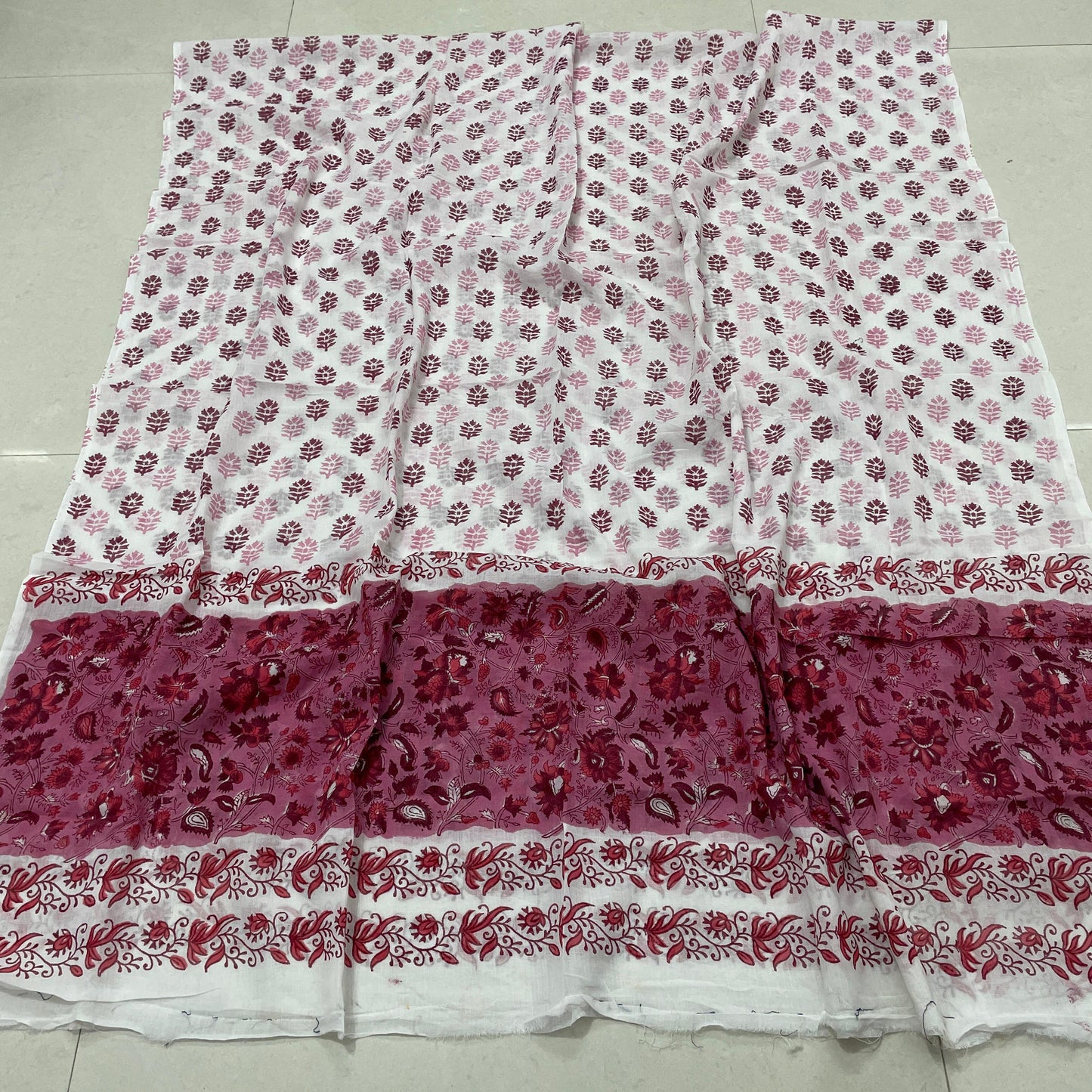 Hand Block Printed Cotton Suit Set – Elegant Pink & Maroon Floral Design