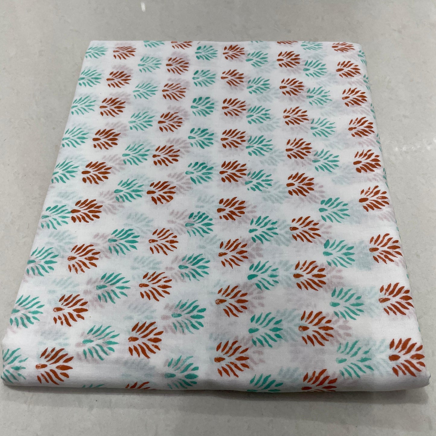 Hand Block Printed Cotton Suit Set with Mulmul Cotton Dupatta Abstract Green Print