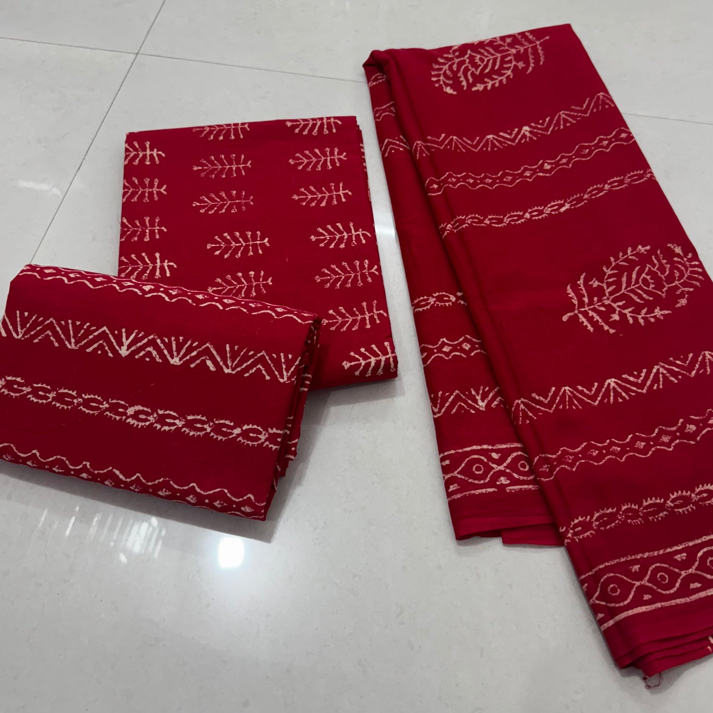 Hand Block Printed Cotton Suit with Cotton Dupatta Red