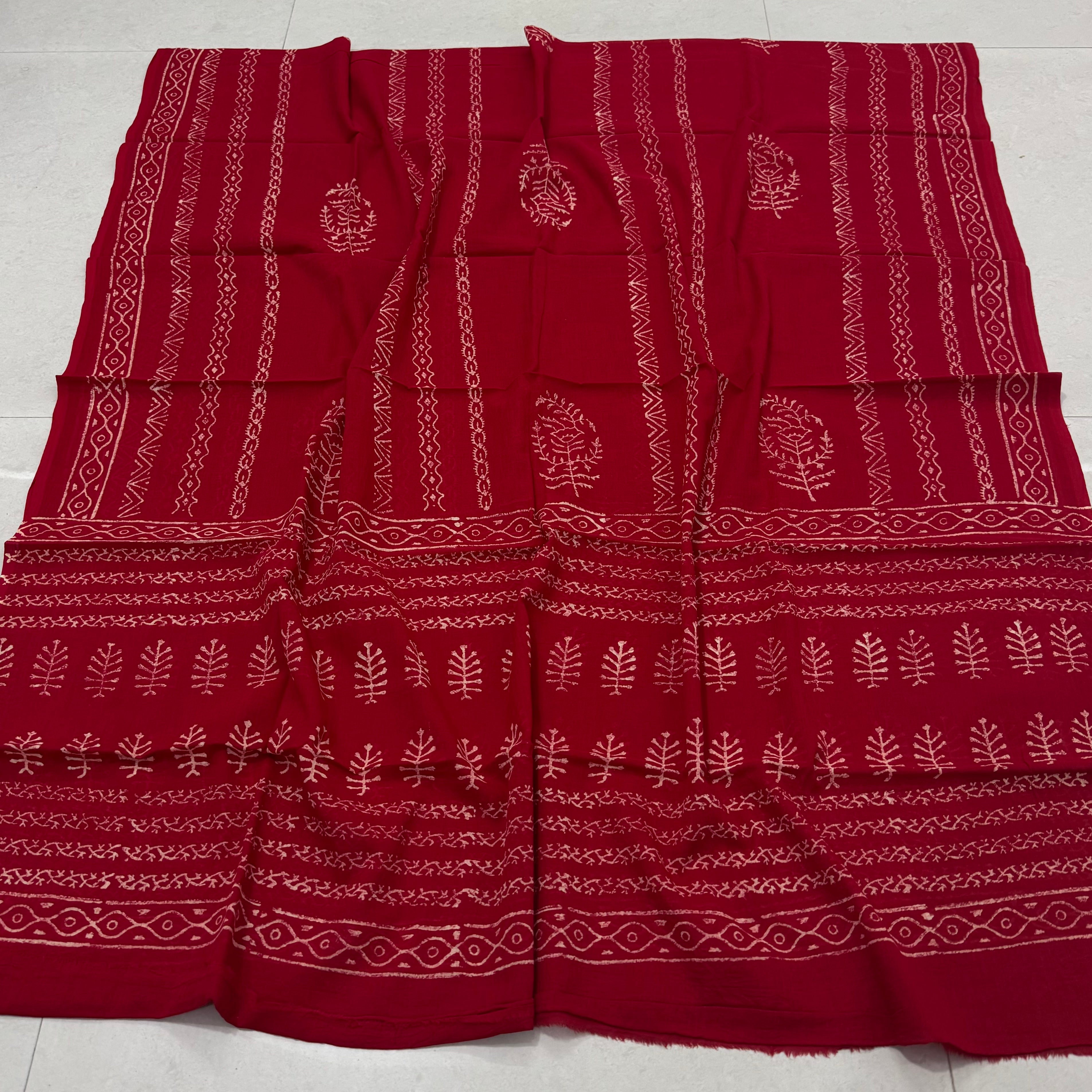 Hand Block Printed Cotton Suit with Cotton Dupatta Red