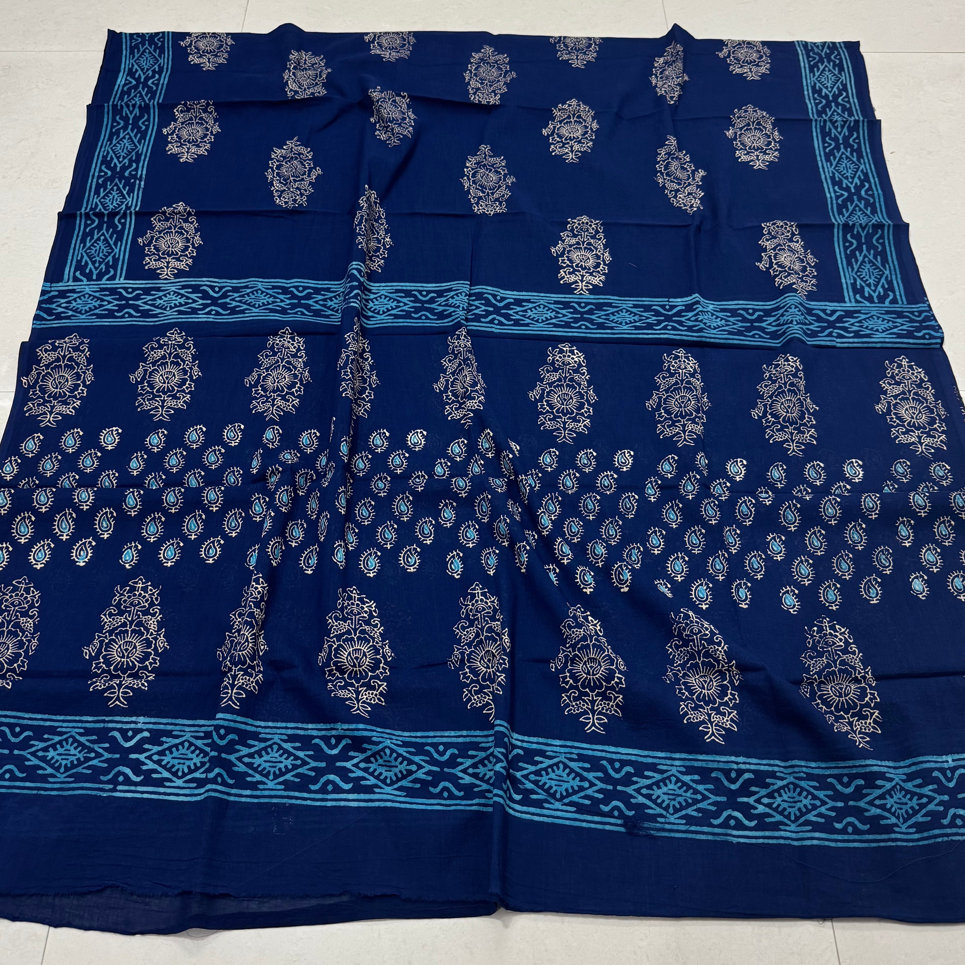 Hand Block Printed Cotton Suit with Cotton Dupatta Blue