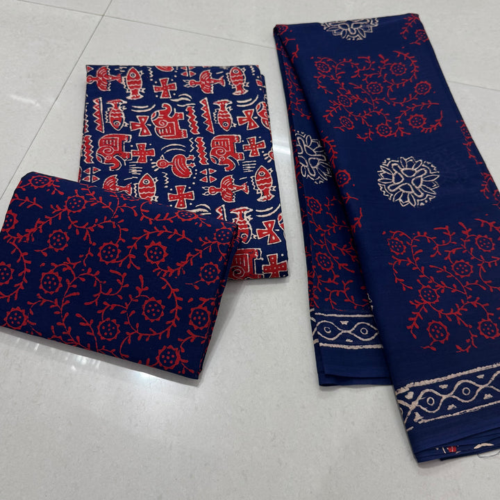 Hand Block Printed Cotton Suit with Cotton Dupatta Maroon Blue8