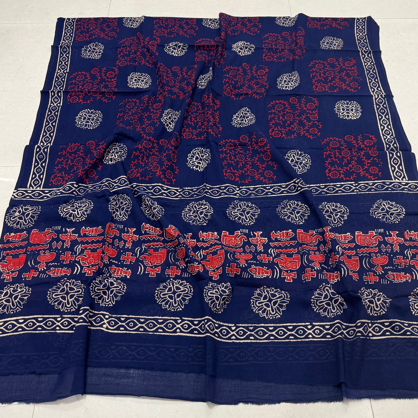 Hand Block Printed Cotton Suit with Cotton Dupatta Maroon Blue8