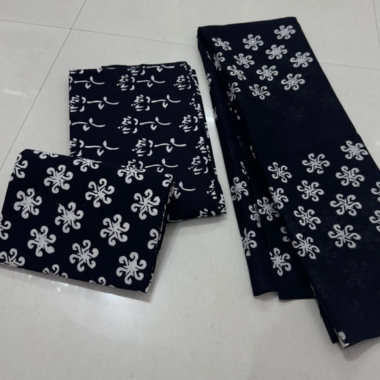 Hand Block Printed Cotton Suit with Cotton Dupatta Black