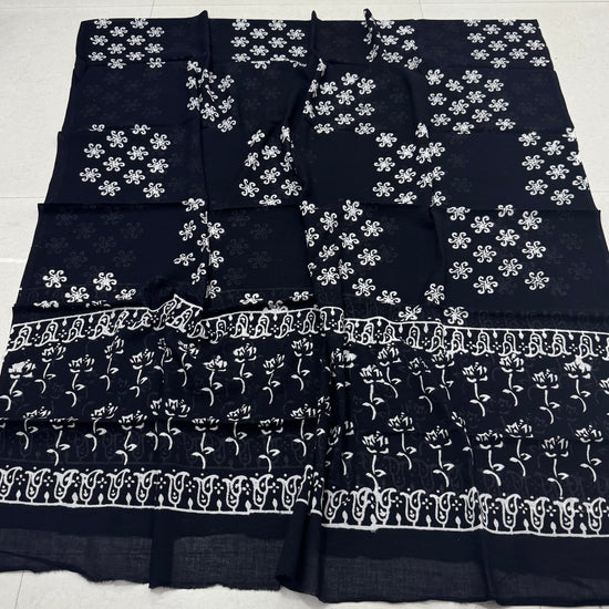 Hand Block Printed Cotton Suit with Cotton Dupatta Black