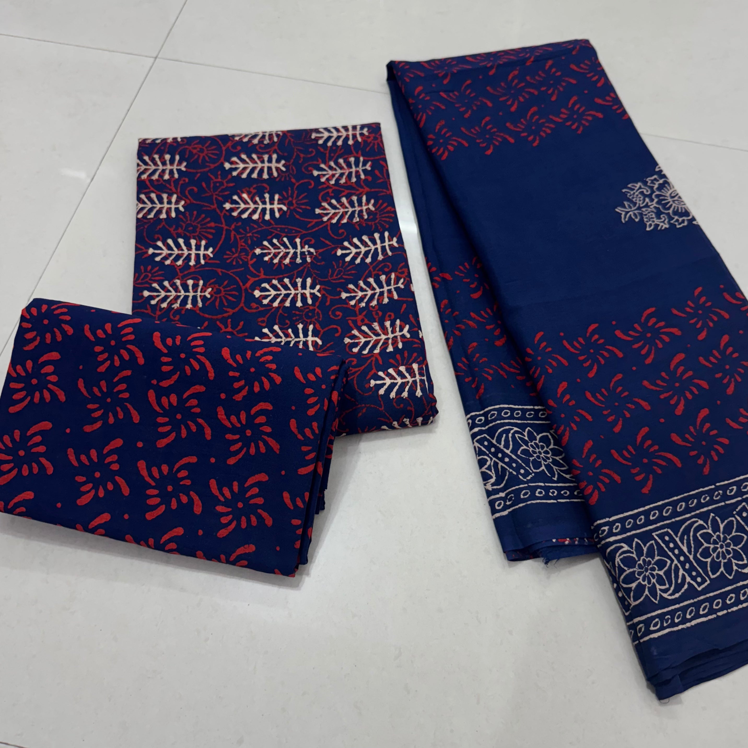 Hand Block Printed Cotton Suit with Cotton Dupatta Blue11