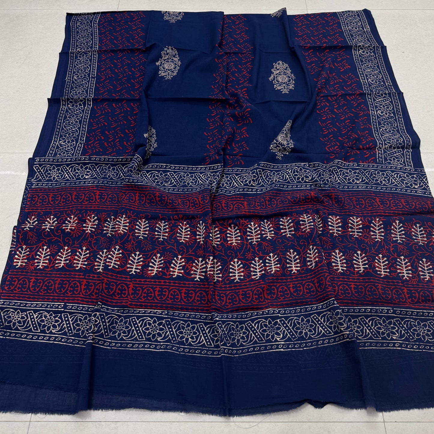 Hand Block Printed Cotton Suit with Cotton Dupatta Blue11