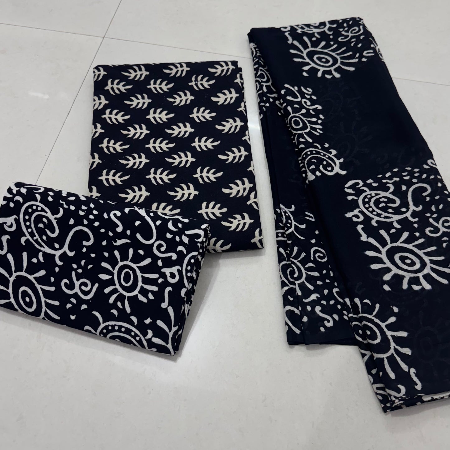 Hand Block Printed Cotton Suit with Cotton Dupatta Blue12