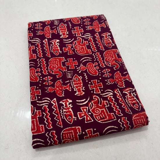 Hand Block Printed Cotton Suit with Cotton Dupatta Maroon13