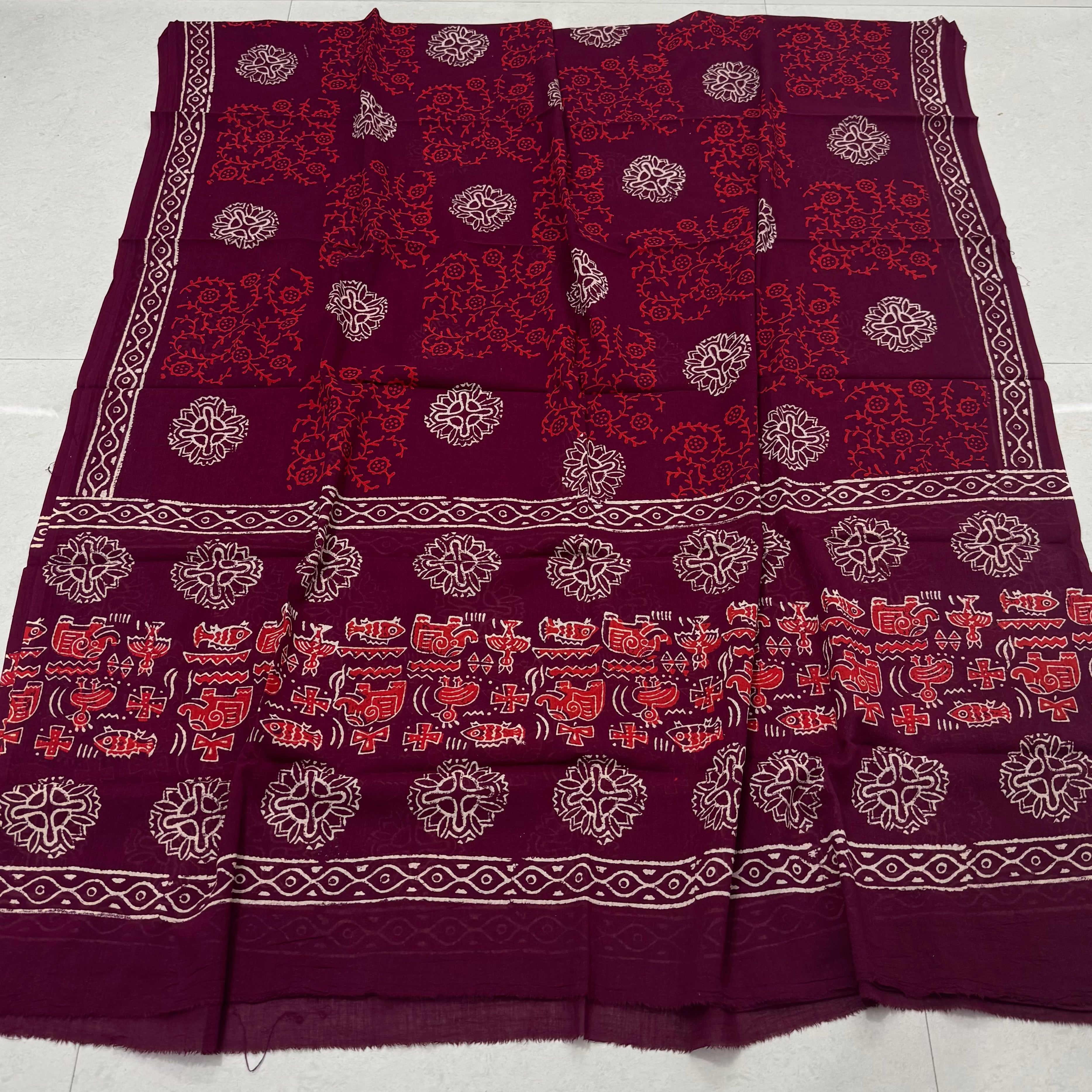 Hand Block Printed Cotton Suit with Cotton Dupatta Maroon13