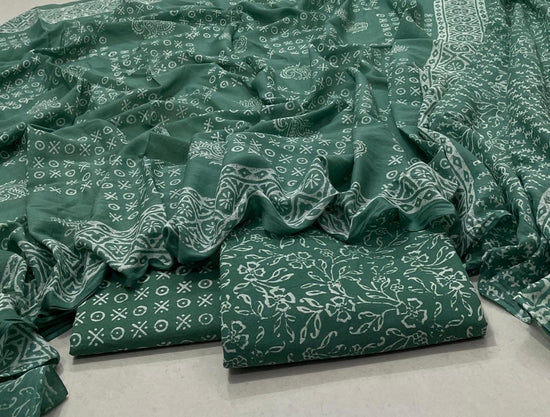 Hand Block Printed Cotton Suit with Cotton Dupatta Green New2